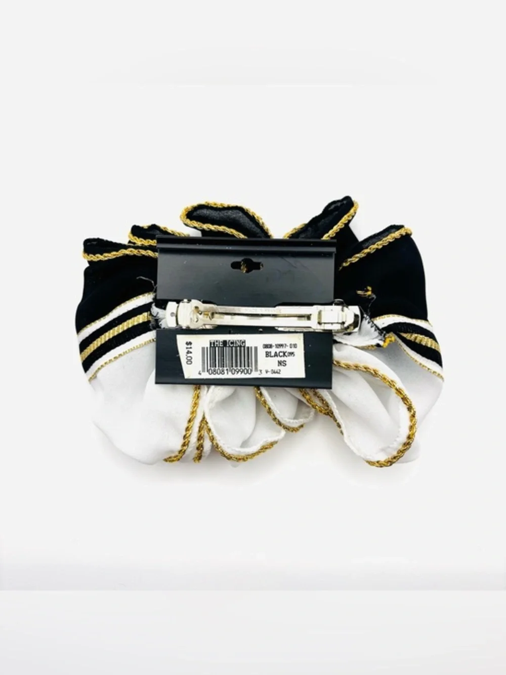 Vintage‎ Black White Gold Trim Ruffled Hair Clip Barrette Nautical Sailor NEW